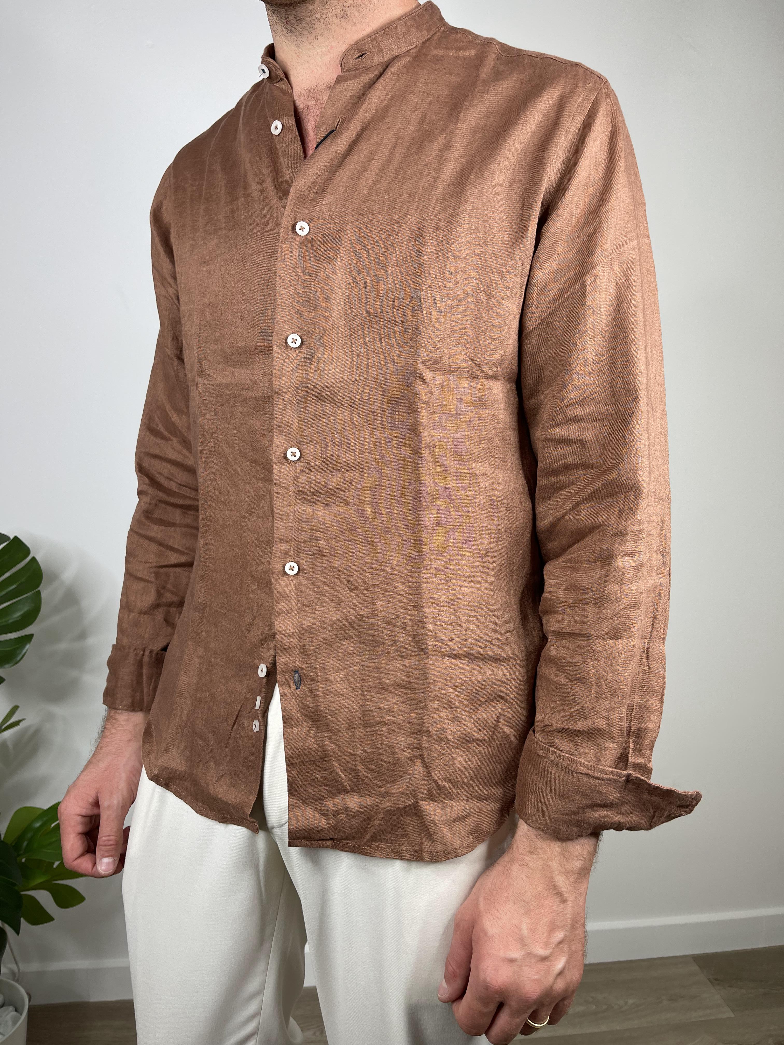 CAMICIA IN PURO LINO COLLO COREANO